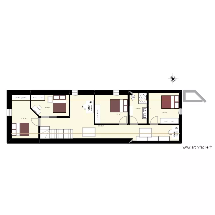 Balansun Etage 1. Plan de 6  et 84 m²