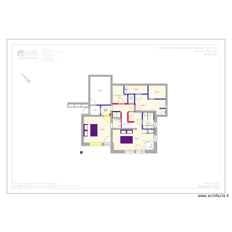 Projet 4 RDJ. Plan de 13 pièces et 91 m2