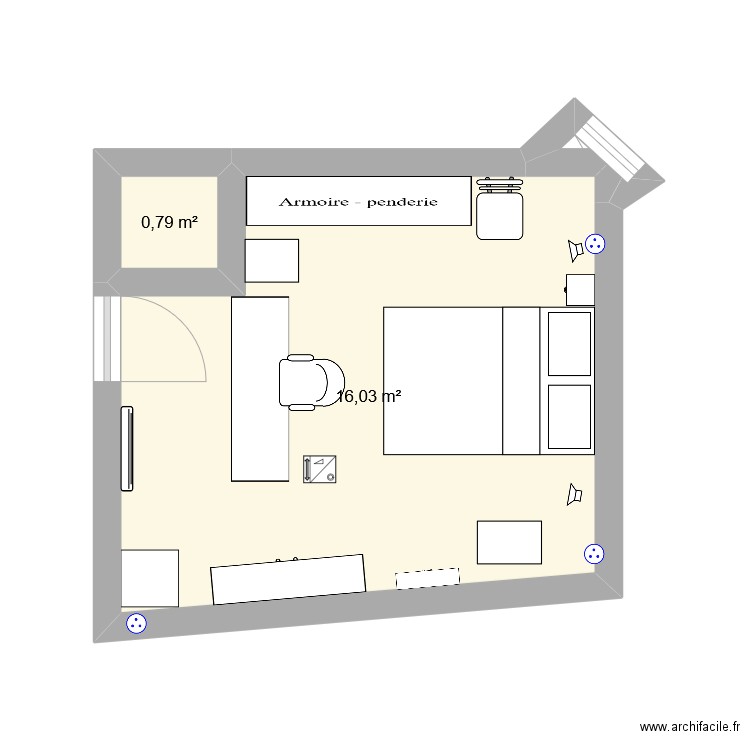 bureau 3. Plan de 2 pièces et 17 m2