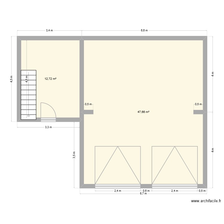 garage v2. Plan de 2 pièces et 60 m2