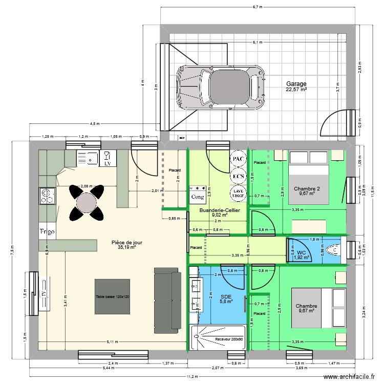 Jérémy v1. Plan de 7 pièces et 94 m2
