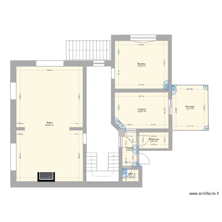 Clamart 3 RDC. Plan de 7 pièces et 84 m2