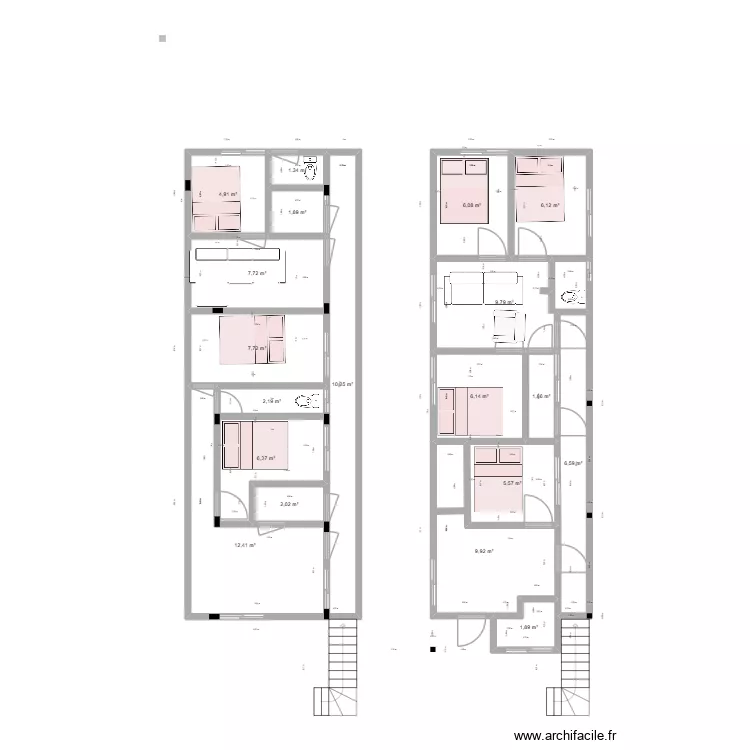 R+1 3. Plan de 19  et 111 m²