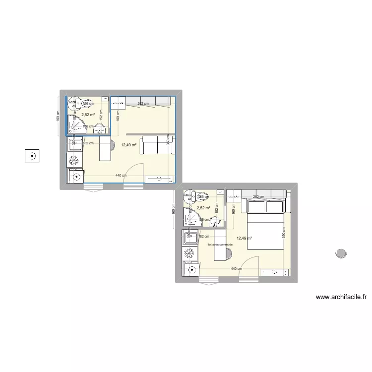 studio 15m2  vrai lit, machine a laver, frigo. Plan de 