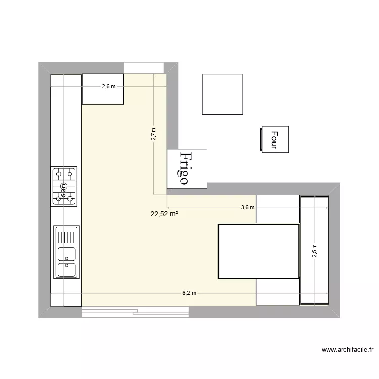cuisine2. Plan de 1  et 23 m²