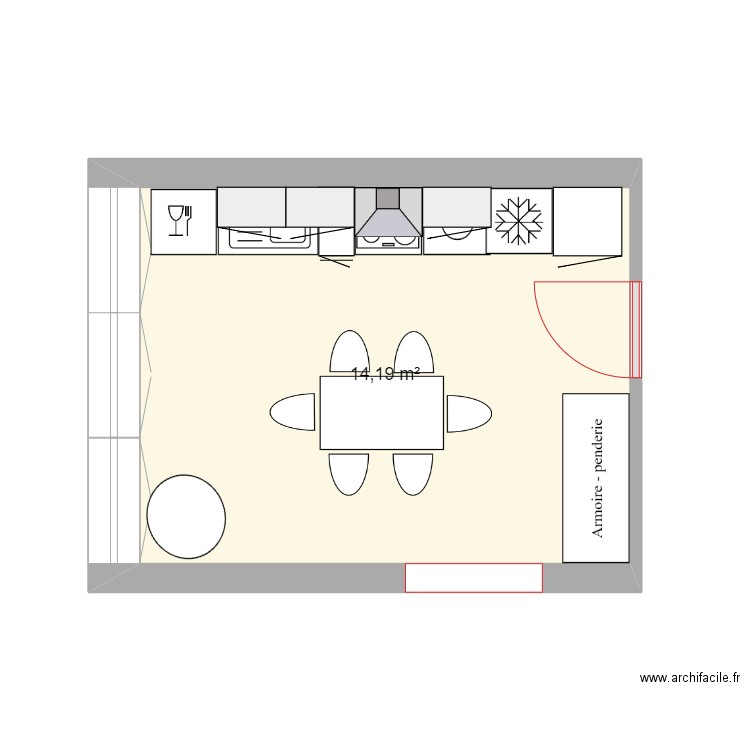 aoste cuisine. Plan de 1 pièce et 14 m2