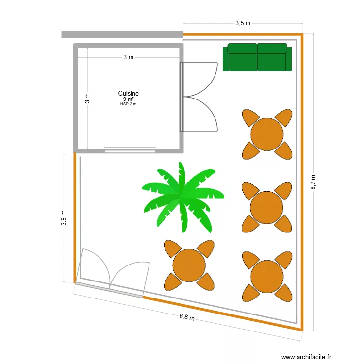 Container 2. Plan de 1 pièce et 9 m²