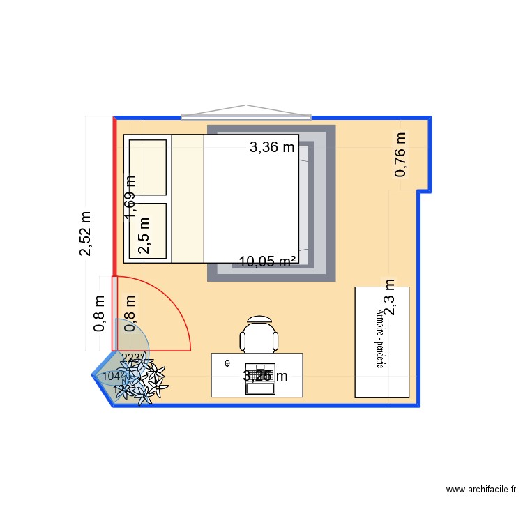 CHAMBRE 2. Plan de 1 pièce et 10 m2