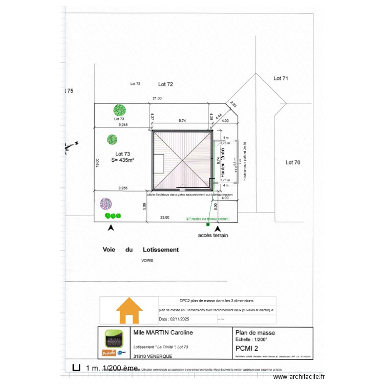 DPC plan de masse dans les 3 dimensions. Plan de 0 pièce et 0 m2