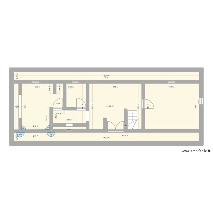Le Fel - Plan 2ème étage - Sous les combles. Plan de 2 pièces et 83 m2