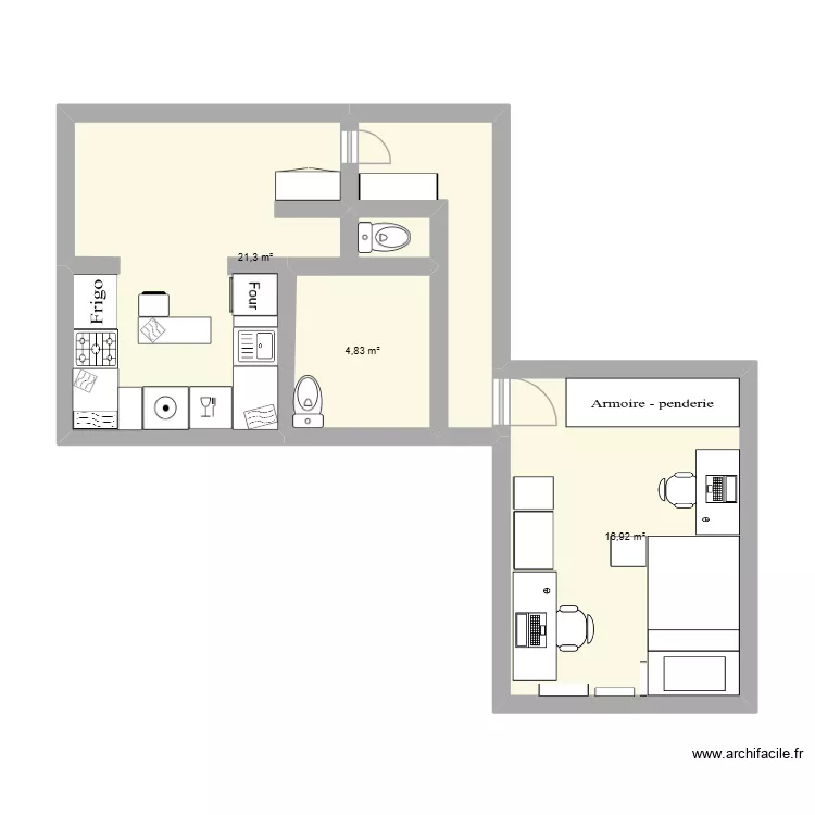 aaa. Plan de 3  et 43 m²