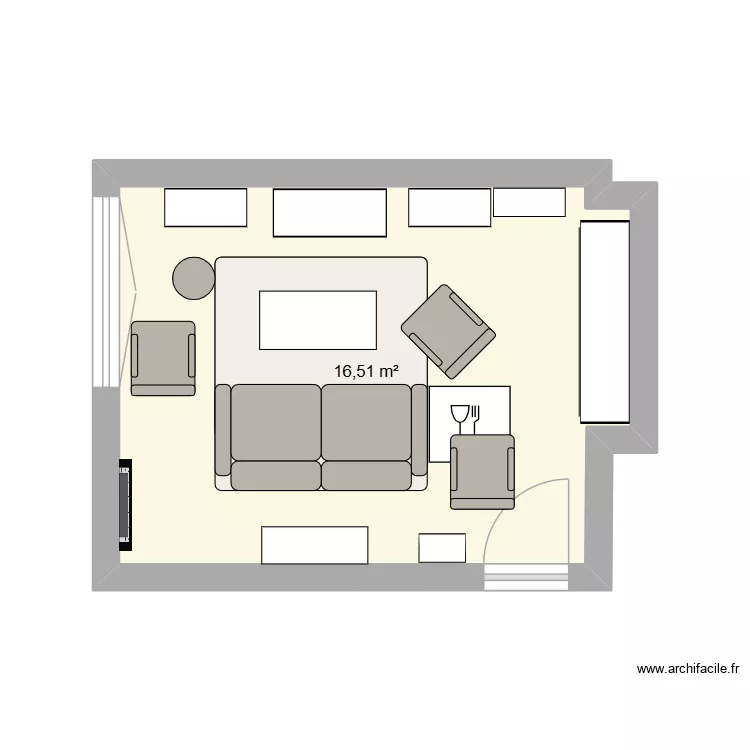Salon Appart. Plan de 1 Pièce et 17 m²