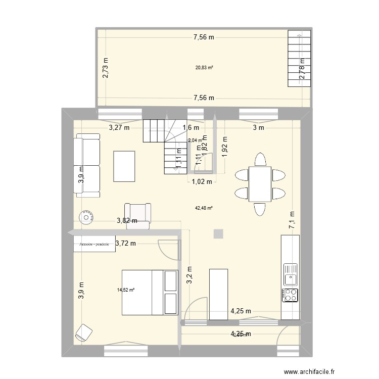1er étage : projet 1. Plan de 5 pièces et 83 m2