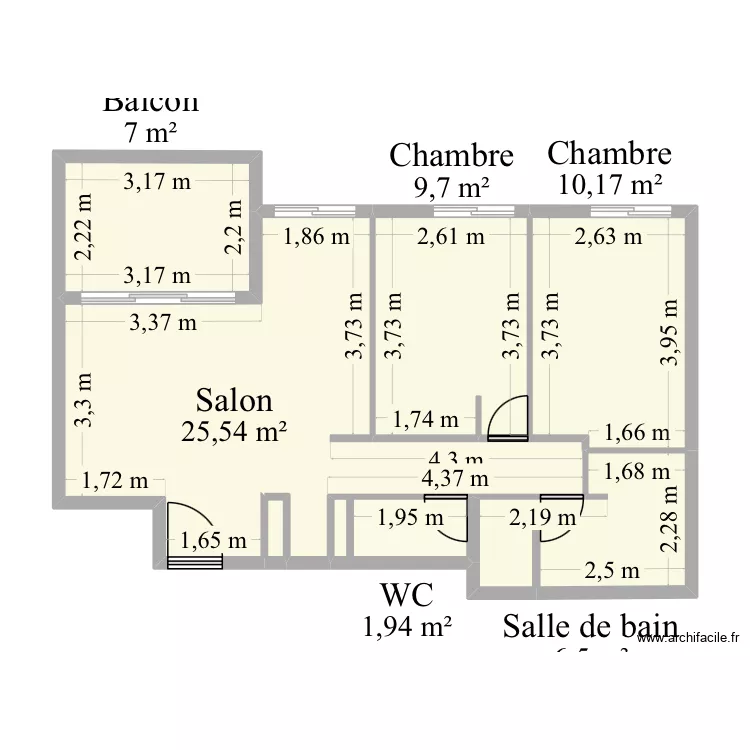 Mesures T3 théorique. Plan de 8 Pièces et 61 m² Mesures T3 théorique. Plan de 8 Pièces et 61 m²