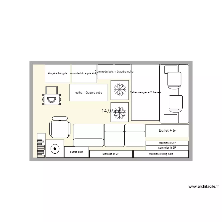 paillasse. Plan de 1  et 15 m²
