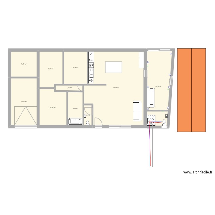 extension. Plan de 9 pièces et 123 m2
