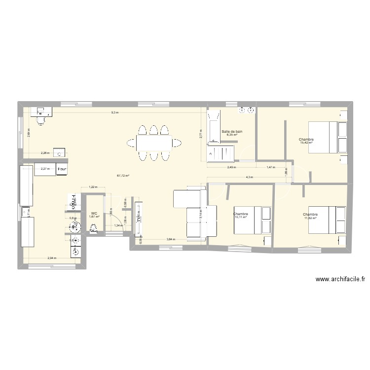 Maison. Plan de 6 pièces et 113 m2