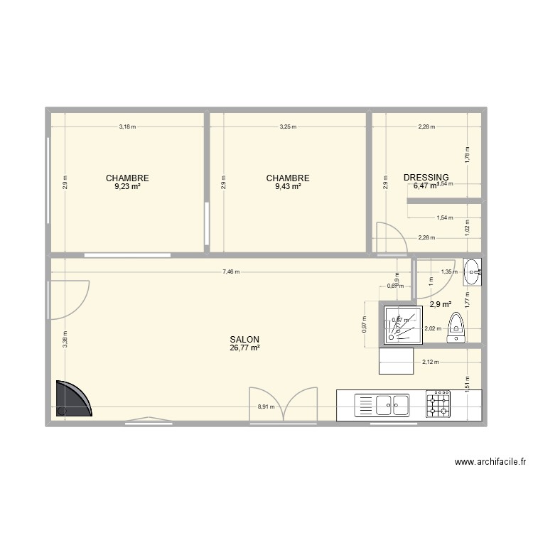 lieutaud mobil home. Plan de 5 pièces et 55 m2