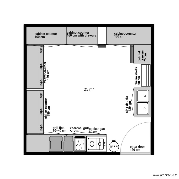 camp. Plan de 1 pièce et 25 m2
