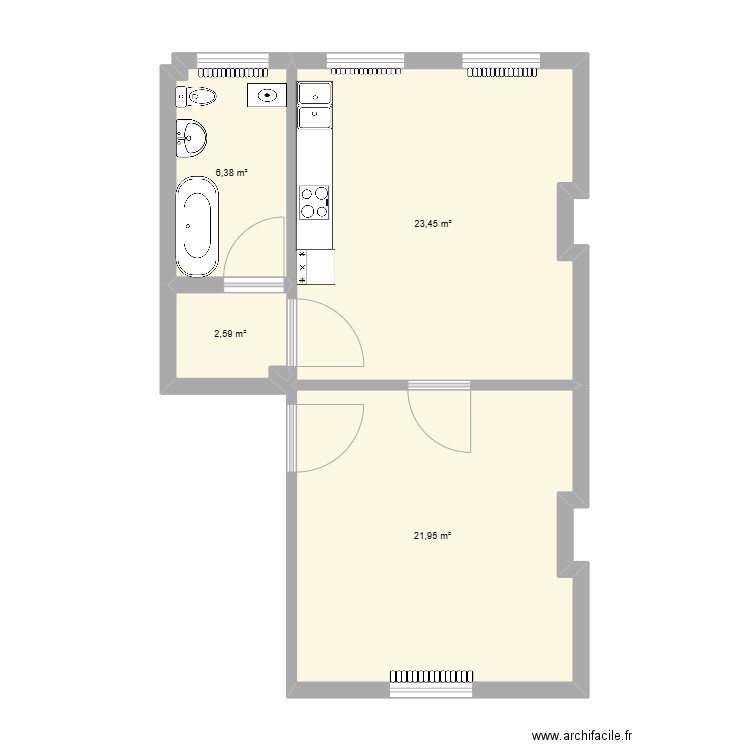 General bertrand 2eme. Plan de 3 pièces et 46 m2