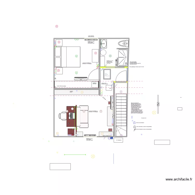 Sol 2: Salon separation variante + Chambre + SDB. Plan de 4  et 41 m²