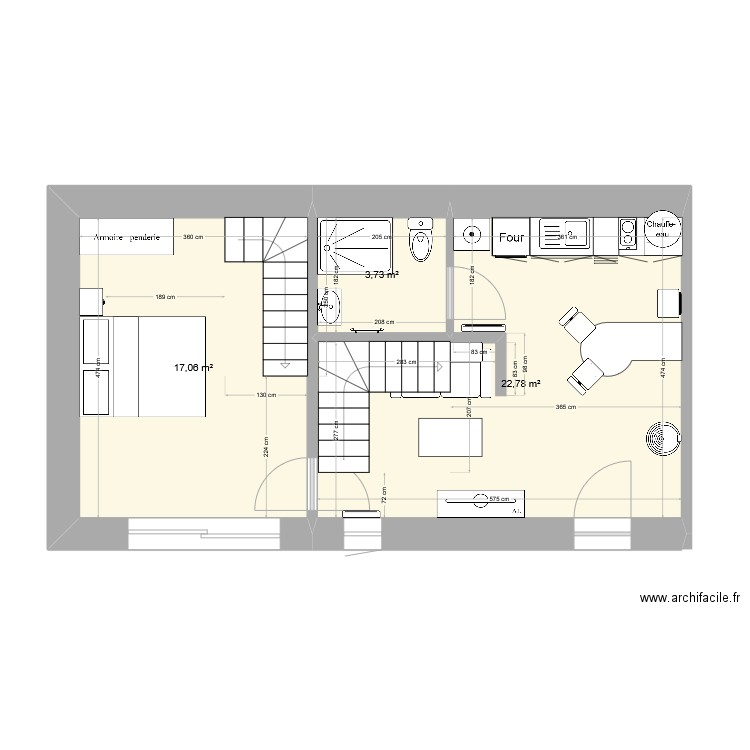 essai. Plan de 3 pièces et 44 m2