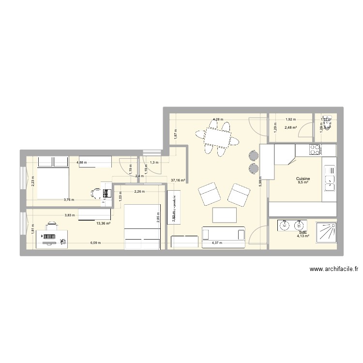 Wustenberg projet. Plan de 6 pièces et 68 m2