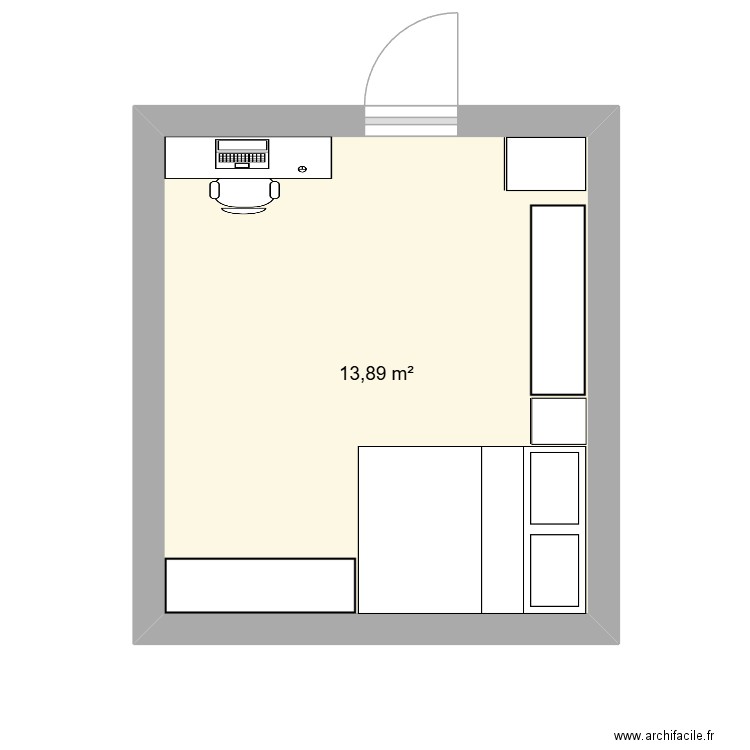 chambre 2. Plan de 1 pièce et 14 m2