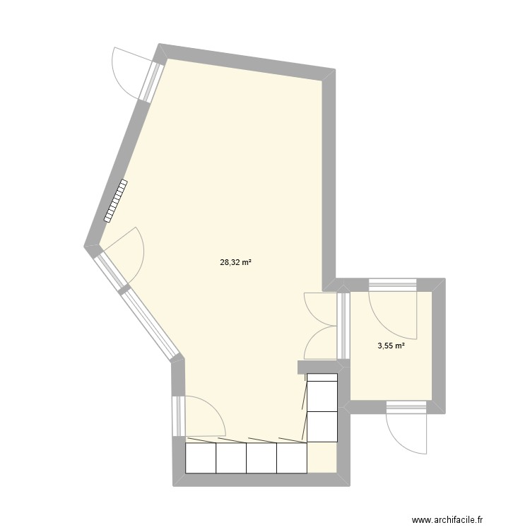 salon. Plan de 2 pièces et 32 m2