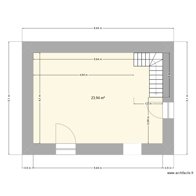 Boulangerie vide. Plan de 1 pièce et 24 m2