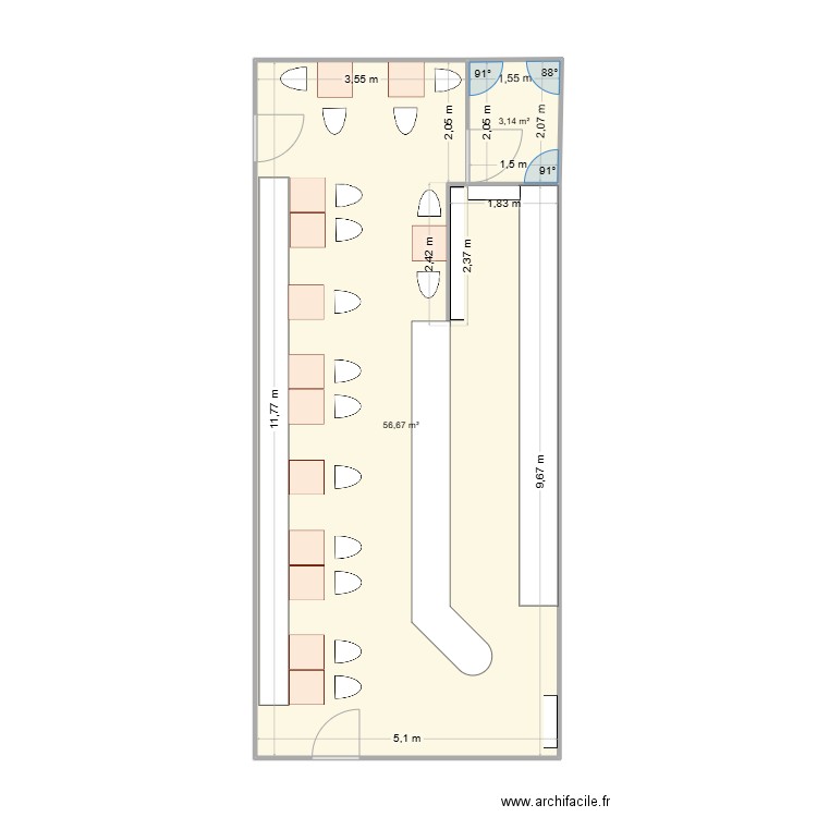 Plan Oriel V2. Plan de 2 pièces et 60 m2
