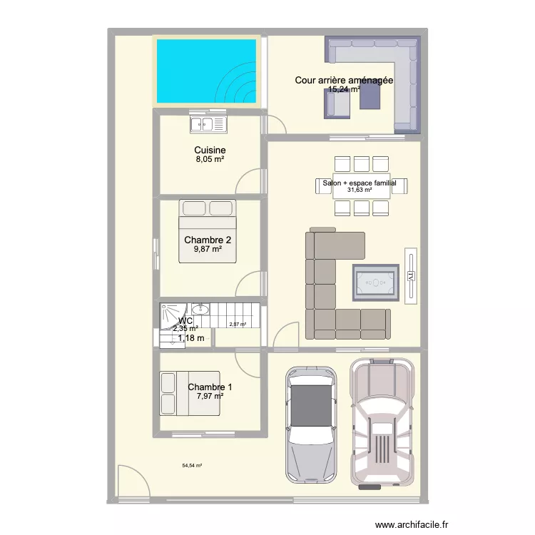 Plan Glass 150m2. Plan de 8  et 132 m²