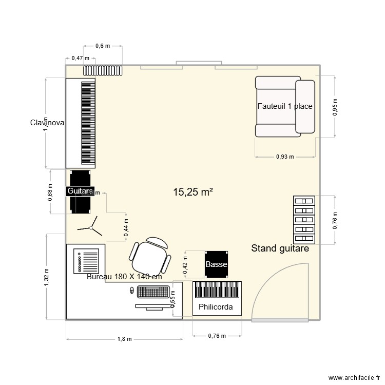 piece 1 ed. Plan de 1 pièce et 15 m2