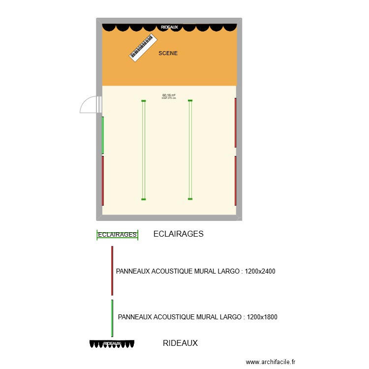 SALLE MOZART - CONSERVATOIRE - MAIRIE DE FLEURY LES AUBRAIS. Plan de 1 pièce et 60 m2
