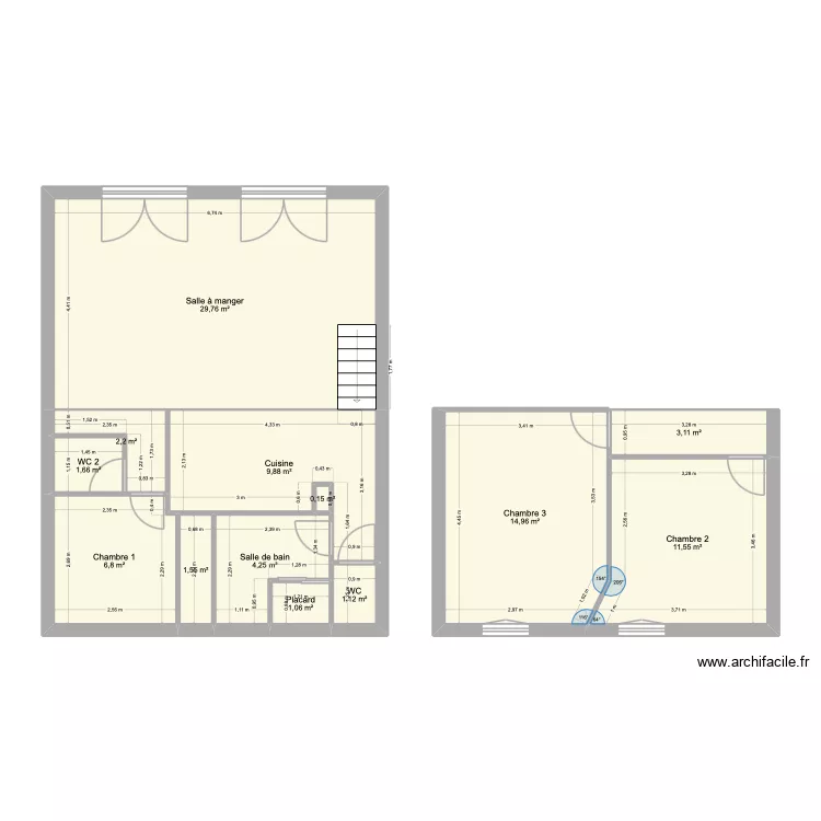 RIB2. Plan de 13  et 88 m²