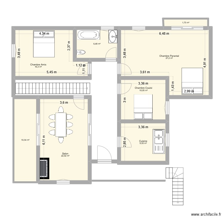 Casa Chaves 3. Plan de 8 pièces et 104 m2