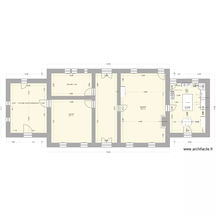 Subles 26-03-31 plan pi&egrave;ces futures. Plan de 4  et 164 m²