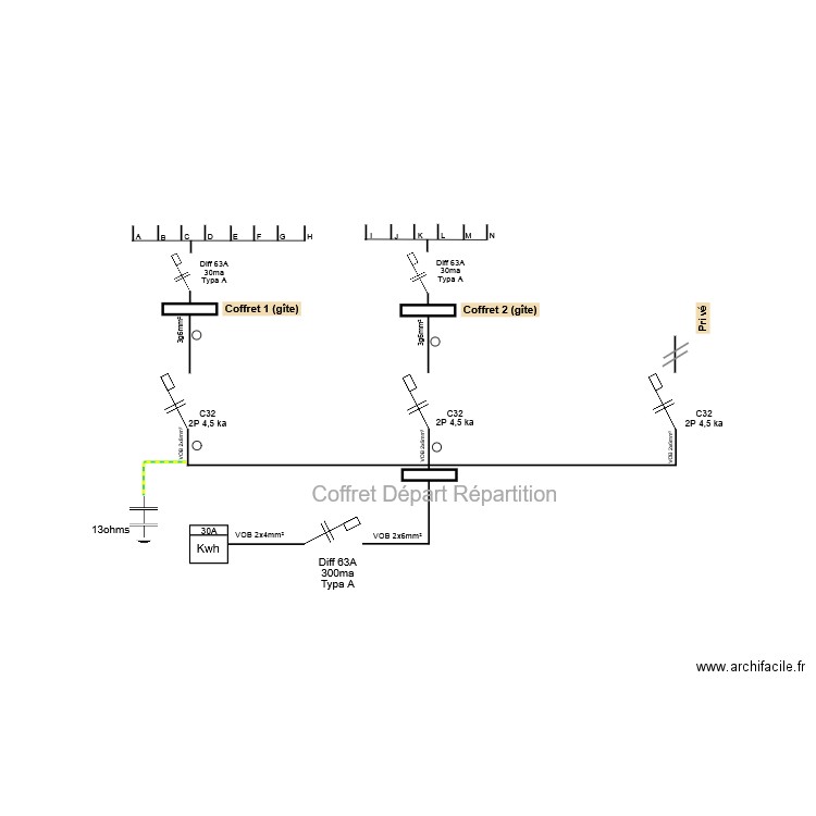 Plan unifilaire Départ. Plan de 0 pièce et 0 m2