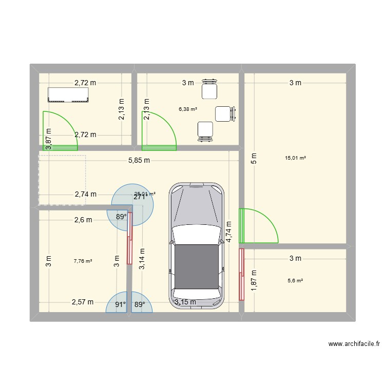 Chambre froide. Plan de 5 pièces et 60 m2