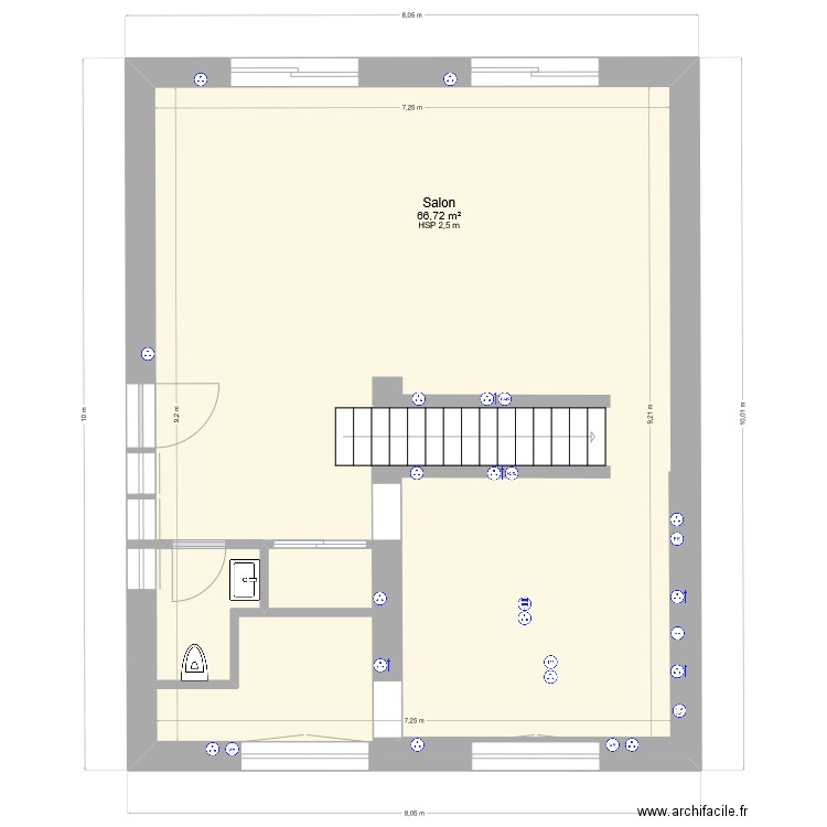 Plan RDC. Plan de 1 pièce et 67 m2