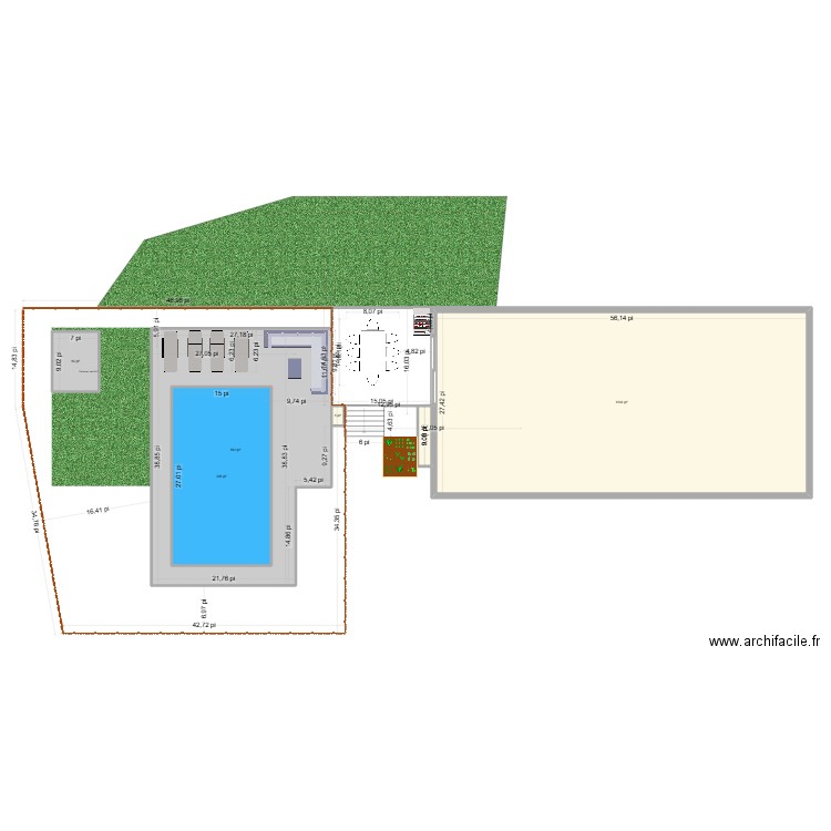 Aménagement Piscine et patio - sans pavillion. Plan de 6 pièces et 279 m2