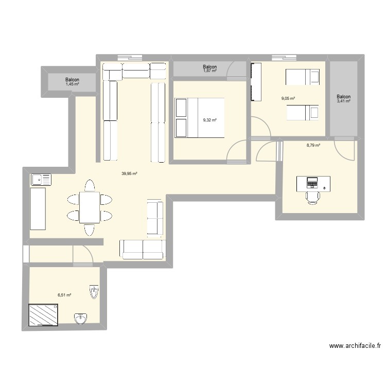 plan1. Plan de 8 pièces et 80 m2