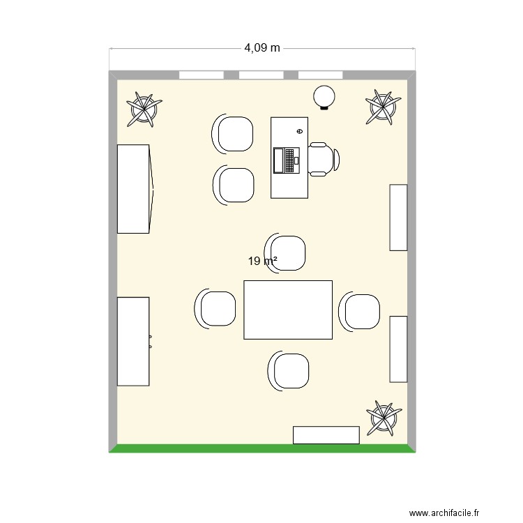 mon bureau. Plan de 1 pièce et 19 m2