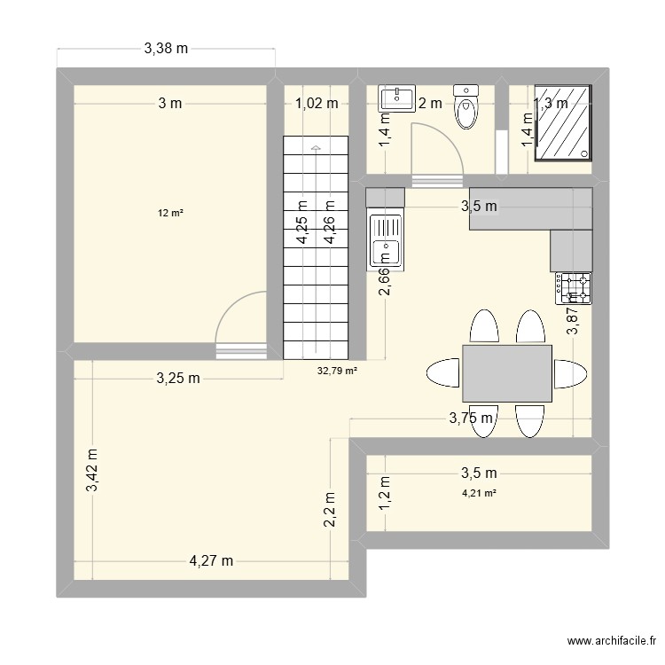Plan B. Plan de 5 pièces et 54 m2