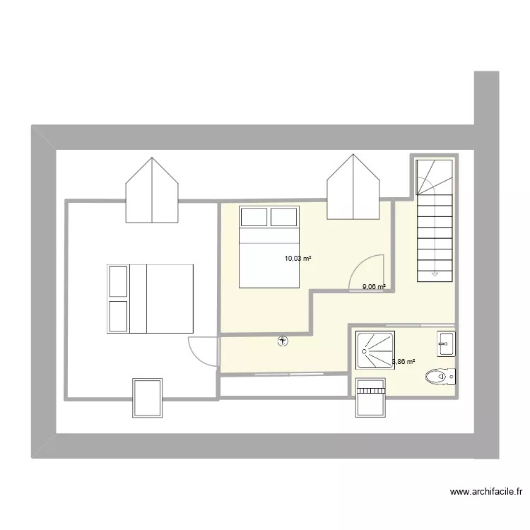 V3 - Maison Pleudihen 2i&egrave;me &eacute;tage. Plan de 3 pièces et 23 m²
