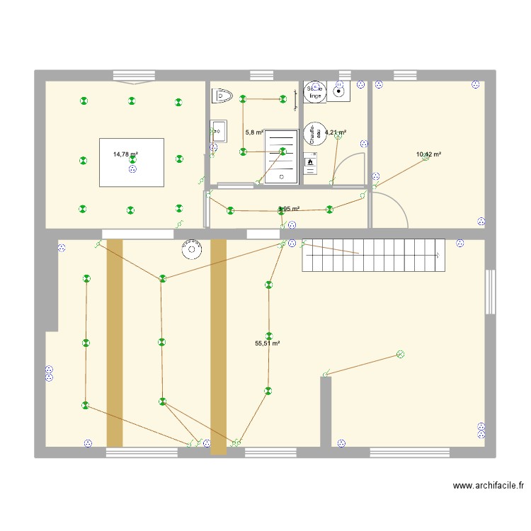 Rdc. Plan de 6 pièces et 95 m2