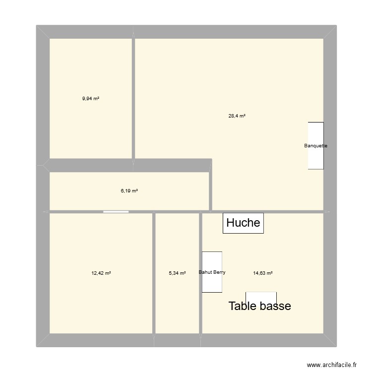 Sous Sol. Plan de 6 pièces et 77 m2