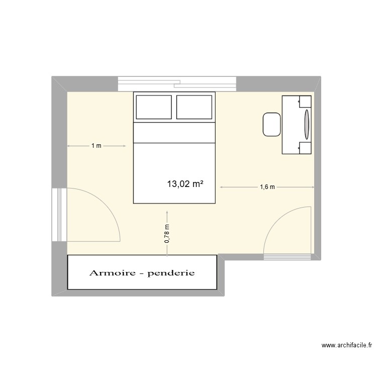 chambre céleste. Plan de 1 pièce et 13 m2