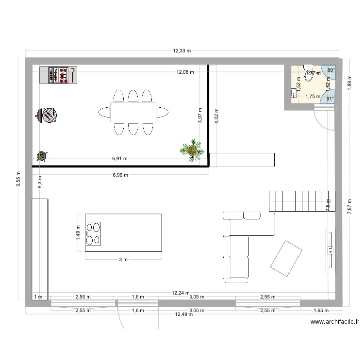 Loft. Plan de 1 pièce et 3 m2
