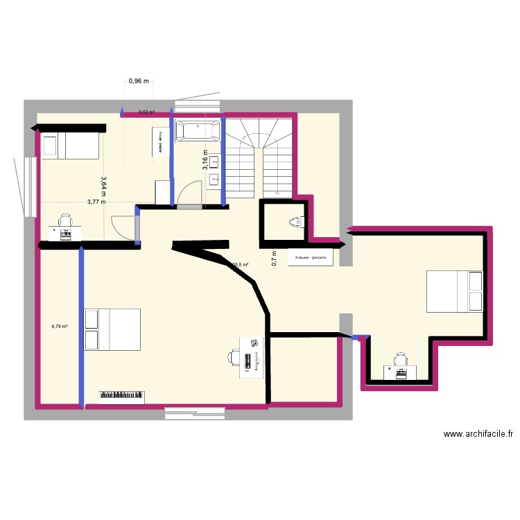 VALIOUD CHAMBRES ENFANTS bis. Plan de 5 pièces et 107 m2